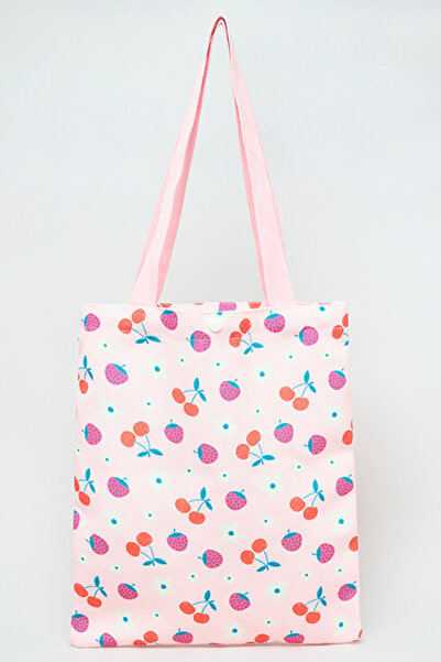 R&B حقيبة كتف نسائية من قماش الكانفاس الوردي المطبوع