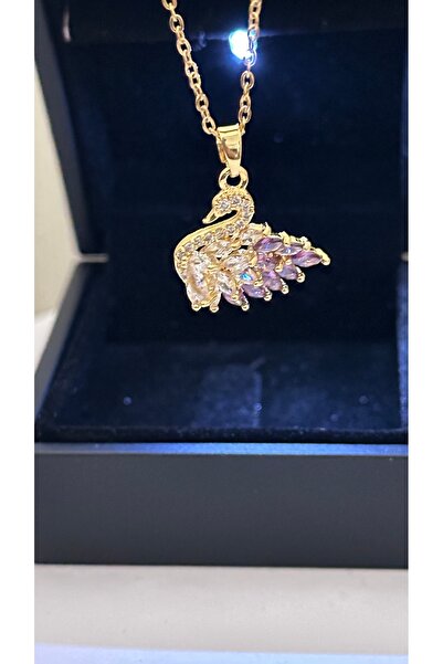 mibrillo قلادة على شكل بجعة مرصعة بالأحجار الكريمة بلونين ذهبيين (قلادة عيد ا...