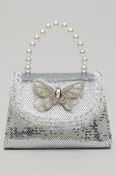 R&B Girl's Silver–colored Sequins Top Handle Bag