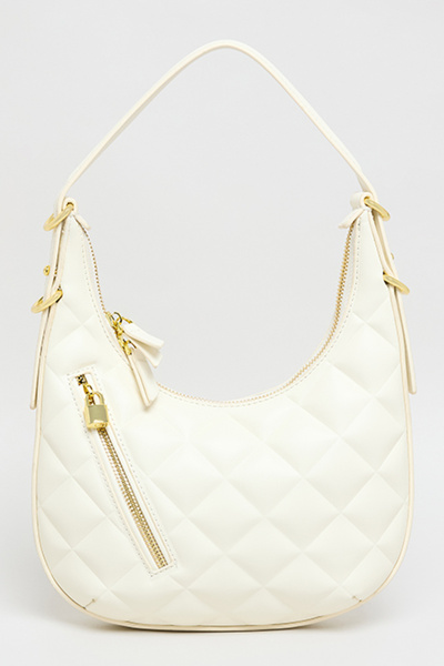 R&B Women's Cream Quilted Shoulder Bag