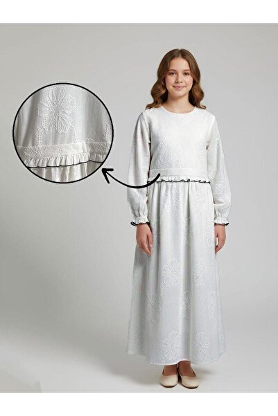 Giyinse فستان سيماي للفتيات باللون الأبيض - فستان محتشم