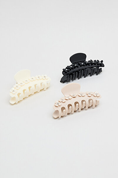 R&B Women's Cream 3 Piece Embellished Claw Clips