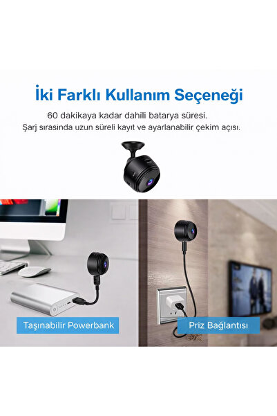 electroawm Kablosuz Mini Güvenlik Kamerası WiFi Canlı İzleme, Manyetik, Şarj Edilebilir