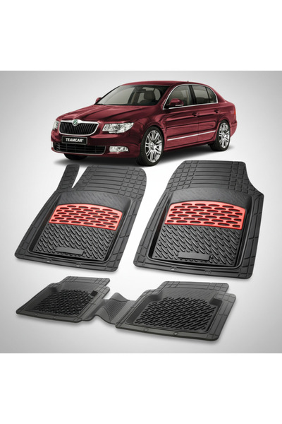 TEAMCAR Skoda Superb II Rubber Floor Mats Compatible 2008–2015 | Red