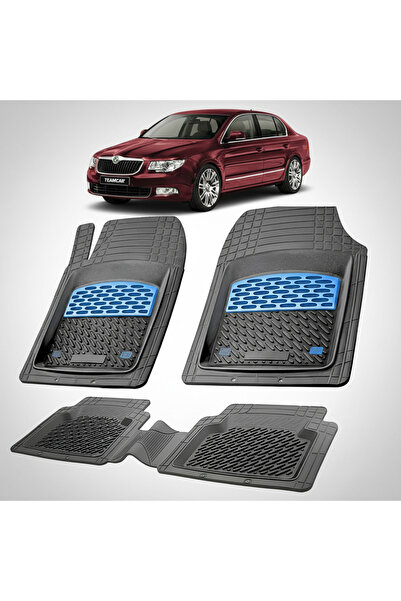 TEAMCAR Skoda Superb II Rubber Floor Mats Compatible 2008–2015 | Blue