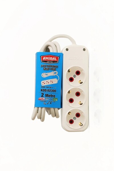 Heez Admiral 3-Outlet Grounded Group Socket with 2 Meter Cable - Safe Extensi...