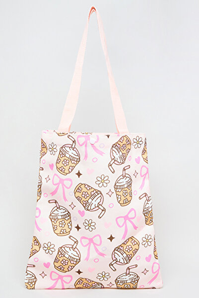 R&B حقيبة كتف نسائية من قماش الكانفاس الوردي المطبوع