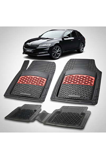 TEAMCAR Skoda Superb III Combi Rubber Floor Mats Compatible 2015–2023 | Red