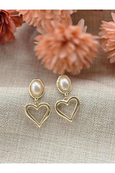 Glamluxe Pearl Detailed Heart Model Steel Earrings