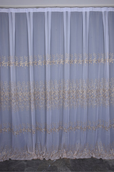 AKÇA TEKSTİL Brode 2550 Desen White Color Single Wing Ready-Made Pleated Back...