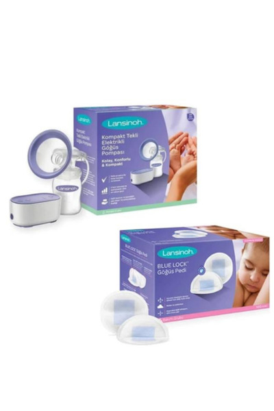 Lansinoh مضخة ثدي كهربائية فردية ووسادة صدر بلو لوك، مجموعة من 100 قطعة