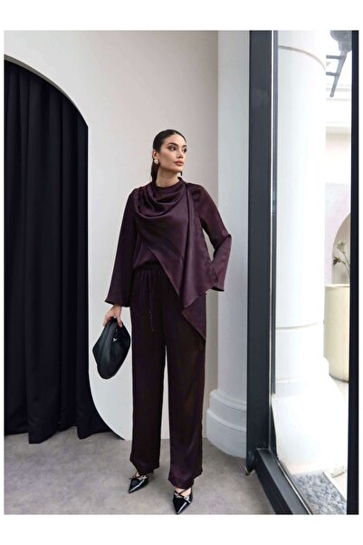ESRAHELVACI Satin Shawl Blouse and Pants Set