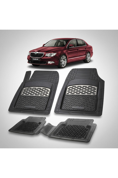 TEAMCAR Συμβατά λαστιχένια πατάκια δαπέδου Skoda Superb II 2008-2015 | Ασημί