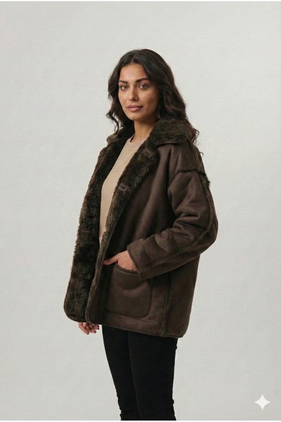 PIQUE KADIN MONT Peluş Astarlı Kadın Oversize Süet Mont ( Büyük kalıp )