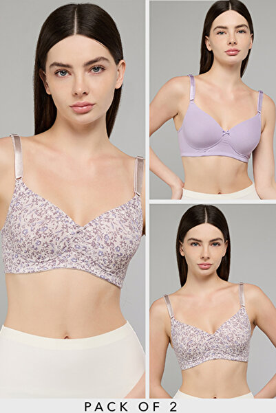 R&B Women's Purple 2 Pack Printed Wireless Bras