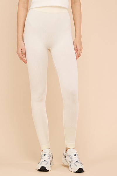 R&B Women's Cream Ribbed Leggings With Elastic Waist