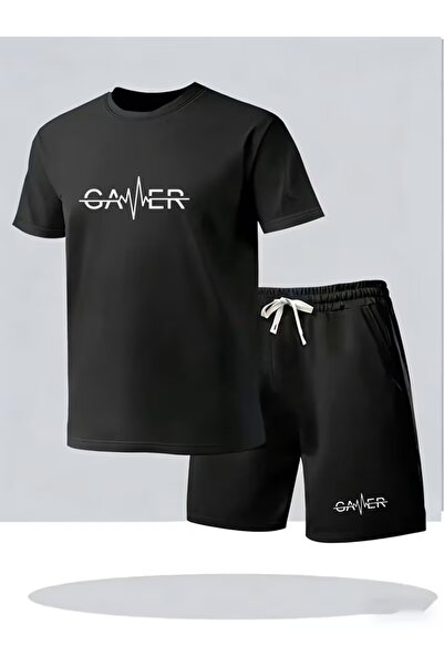 AEMİ Unise Gamer Printed Shorts Tshirt 2-Piece Top and Bottom Set