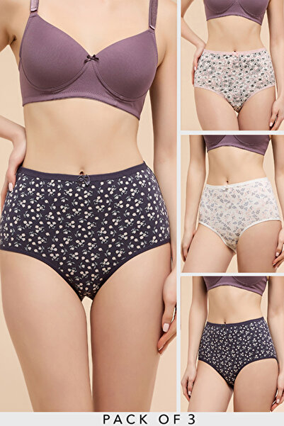 R&B Women's Orange 3 Pack Printed Full Briefs