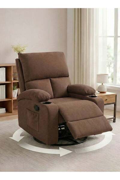 M SMART كرسي استرخاء فاخر دوار هزاز - كرسي استرخاء مريح مع حامل أكواب وجيب جا...