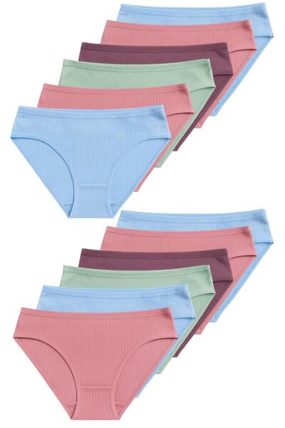 ExLove 12-Pack Ribana Women's Cotton Bikini Panties - Soft Textured Ribbed Model