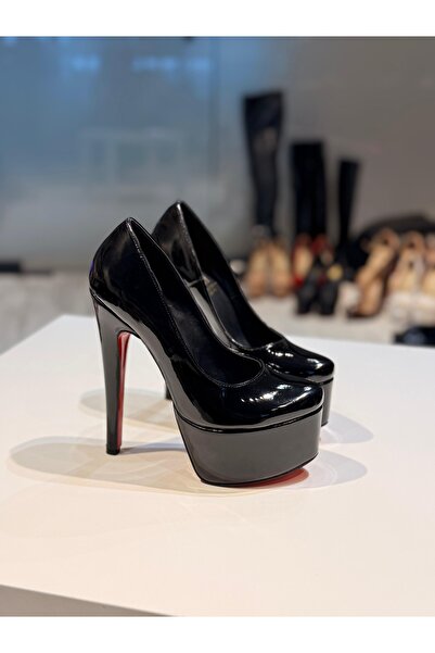 New Stiletto Store Platfrom Siyah Rugan 15 cm Yüksek Topuklu Stiletto