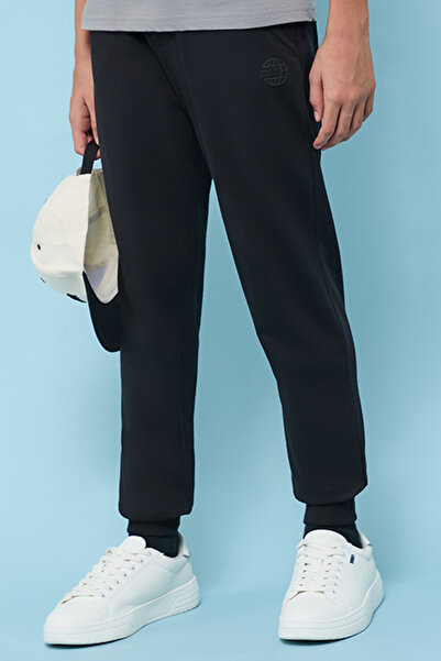 R&B بنطال رياضي أسود سادة للأولاد بخصر برباط