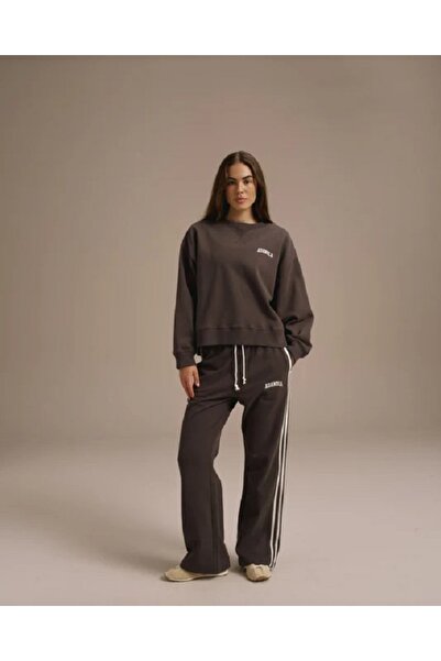 Adanola Varsity Loose Fit Sweatpants - Coffee Bean/ White