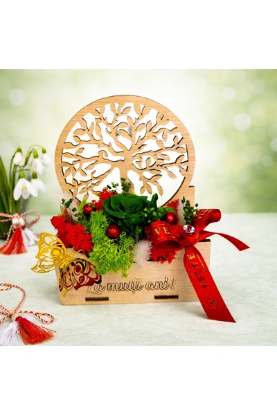 velve ”Aranjament floral „La multi ani" trandafir criogenat și licheni stabil...