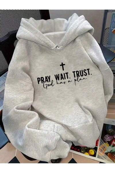 Velostra Унісекс Prey We Thrust Принт Футболка з капюшоном, сірий колір