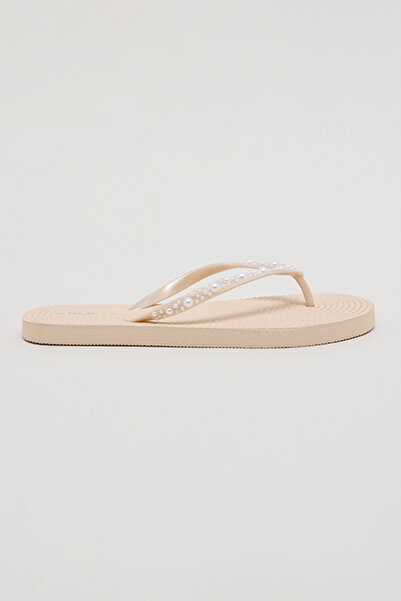 R&B Women's Beige Embellished Flip-Flops