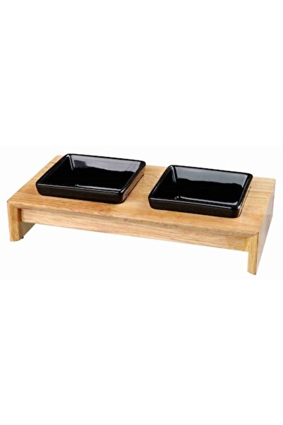 Trixie Set de 2 boluri ceramice cu suport din lemn