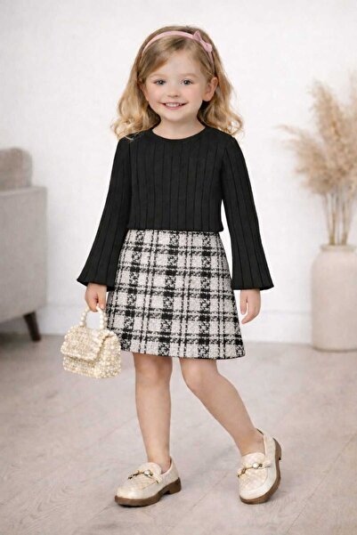 CINARIUM Kız Çocuk Ekose Kumaş Crop Bayramlık Gezmelik Şık Takım dar kalıp 1 ...