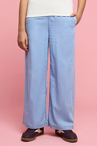 R&B Girl's Blue Washed Wide Leg Jeans with Elastic Waist
