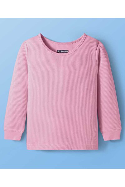 Pine kids Knit Full Sleeves Solid Color Thermal Pullover - Pink