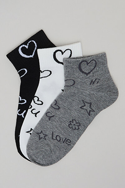 R&B جوارب نسائية سوداء منقوشة للكاحل، عبوة من 3 قطع