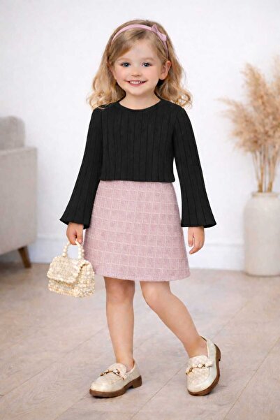 cınartarzbutik تنورة من القماش المخطط اللامع للأطفال وطقم علوي وسفلي بأكمام إ...