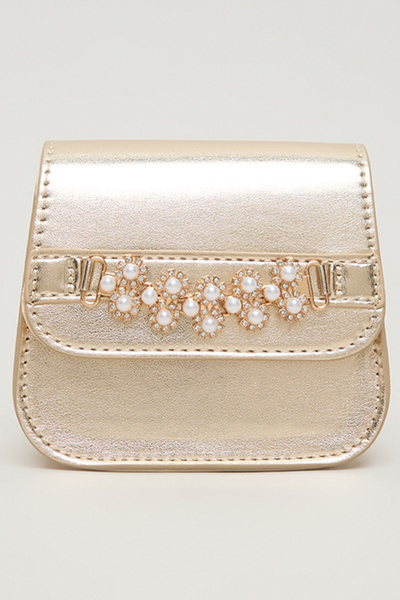 R&B Girl's Gold–colored Embellished Crossbody Bag