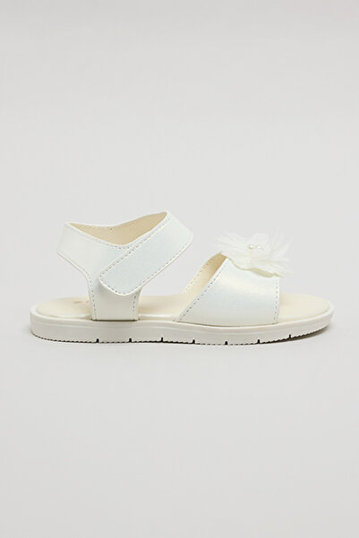 R&B Girl's Cream Embellished Ankle Loop Flat Sandals
