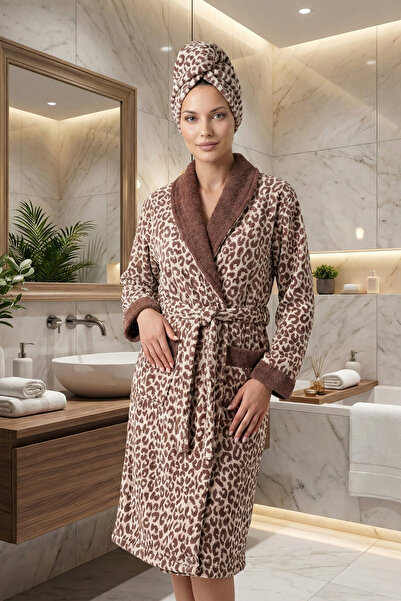 DNZGÜLCAN 2-Piece Bathrobe Set (1 Bathrobe, 1 Hand-Held Hair Towel 50X90) - P...