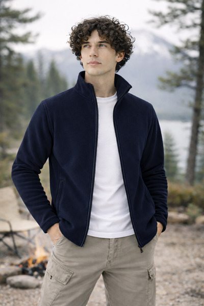 Longberg Men's Stand Collar Full Zipper 2-Pocket Fleece Cardigan