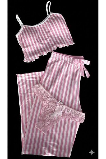 KARAZ SEVGİLİLER GÜNÜNE ÖZEL PEMBE ATLET PİJAMA TAKIMI VE DANTELLİ TANGA