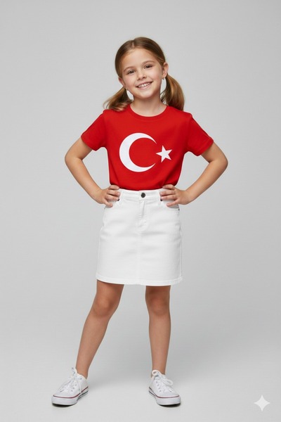 BLACK SWALLOW Tricou cu imprimeu AYYILDIZ FLAG și set de fustă de in pentru f...