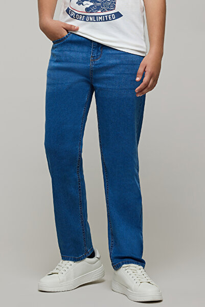 R&B Boy's Blue Faded Jeans with Button Closure
