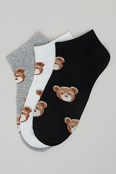 R&B جوارب نسائية رمادية منقوشة للكاحل، عبوة من 3 قطع