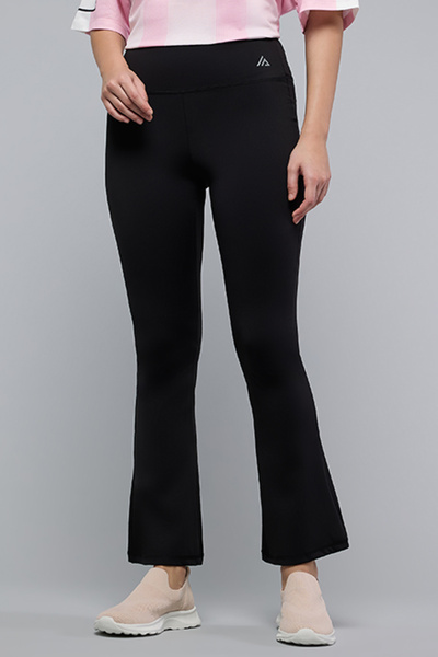 R&B Women's Black Solid Flared Pants with Elastic Waist