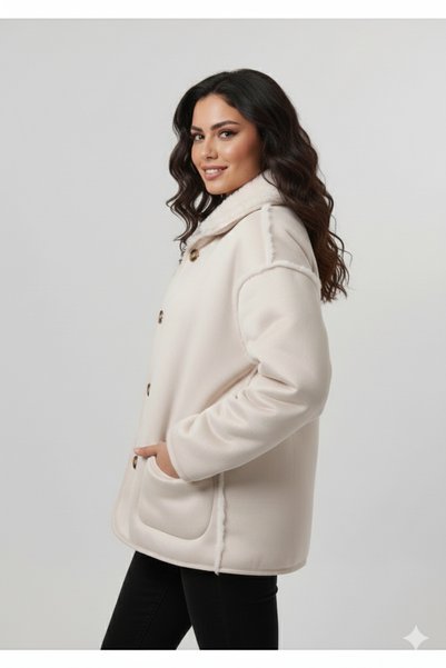 PIQUE KADIN MONT Peluş Astarlı Kadın Oversize Süet Mont ( Büyük kalıp )