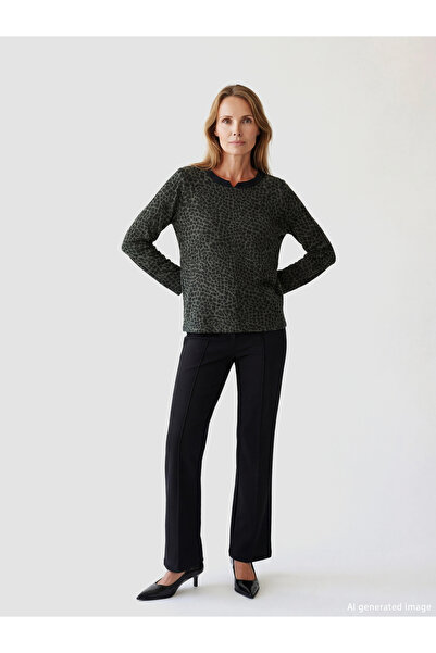 LC Waikiki Tricou de damă LCW Grace Green cu guler tip pescar și imprimeu leo...