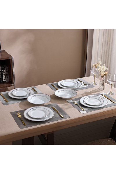 Malooki Silver & Gold Filigree Porcelain Dinner Set for 6 People, 18 Pieces, ...