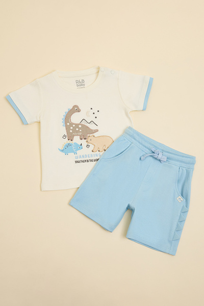 R&B Boy's Cream Embroidered T-Shirt and Shorts Set