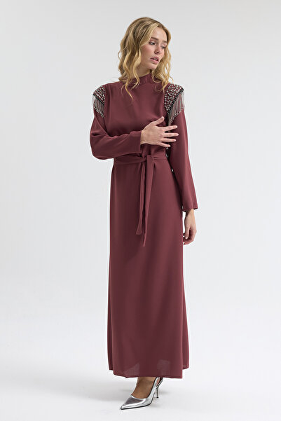 VAVİNOR فستان مزين بحجر على الكتف - وردي باهت